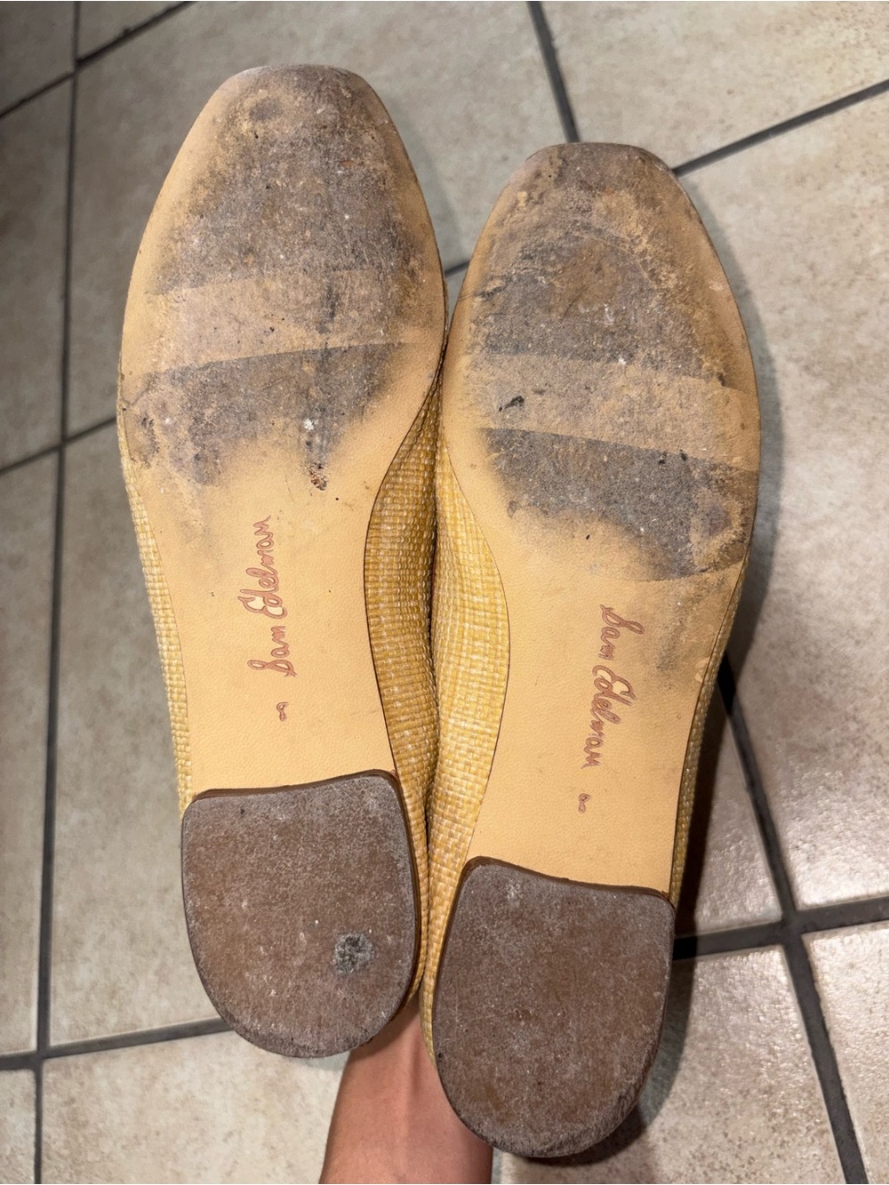 Sam Edelman Tan Woven Ballet Flats with Brown Trim - Picture 6 of 7